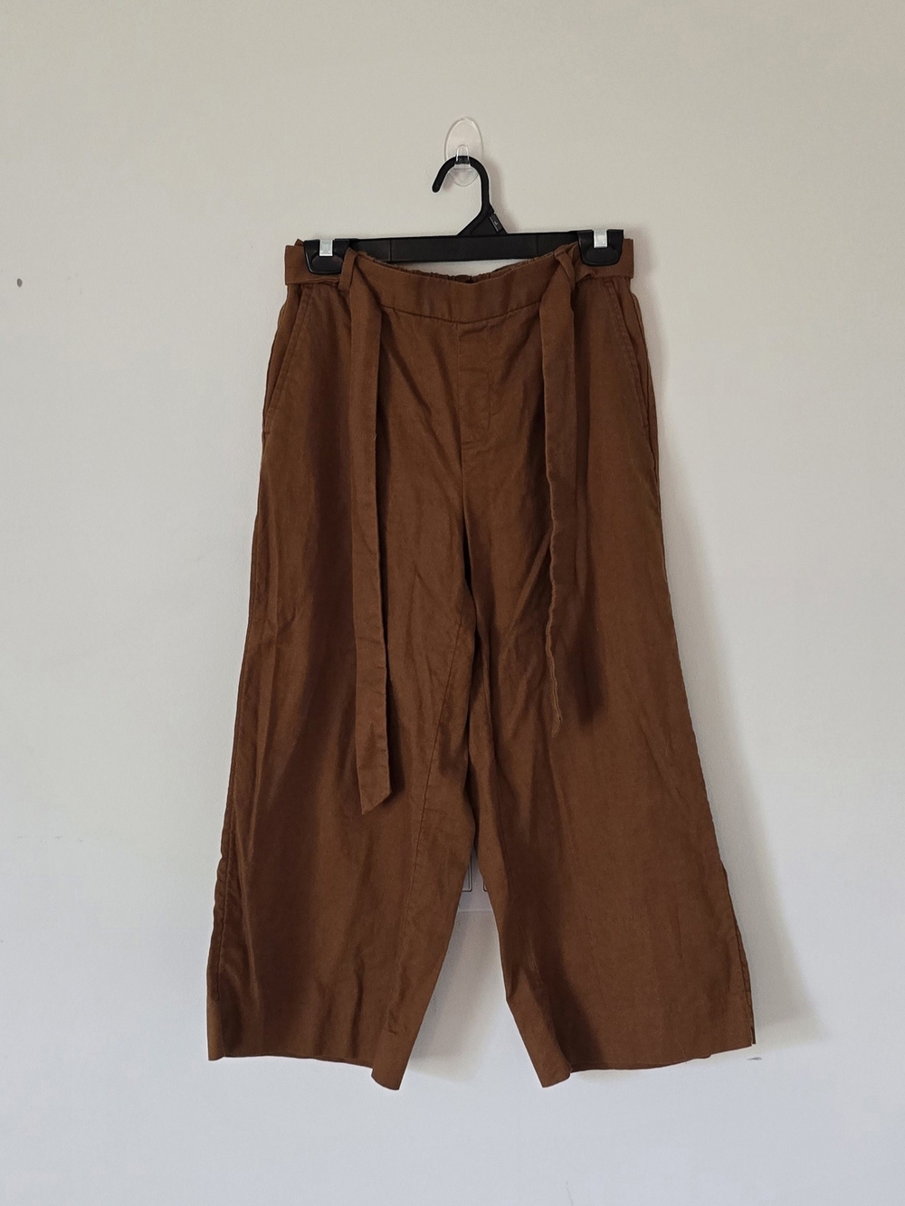 Banana Republic Brown Wide-Leg Linen-Blend Pants with Waist Tie